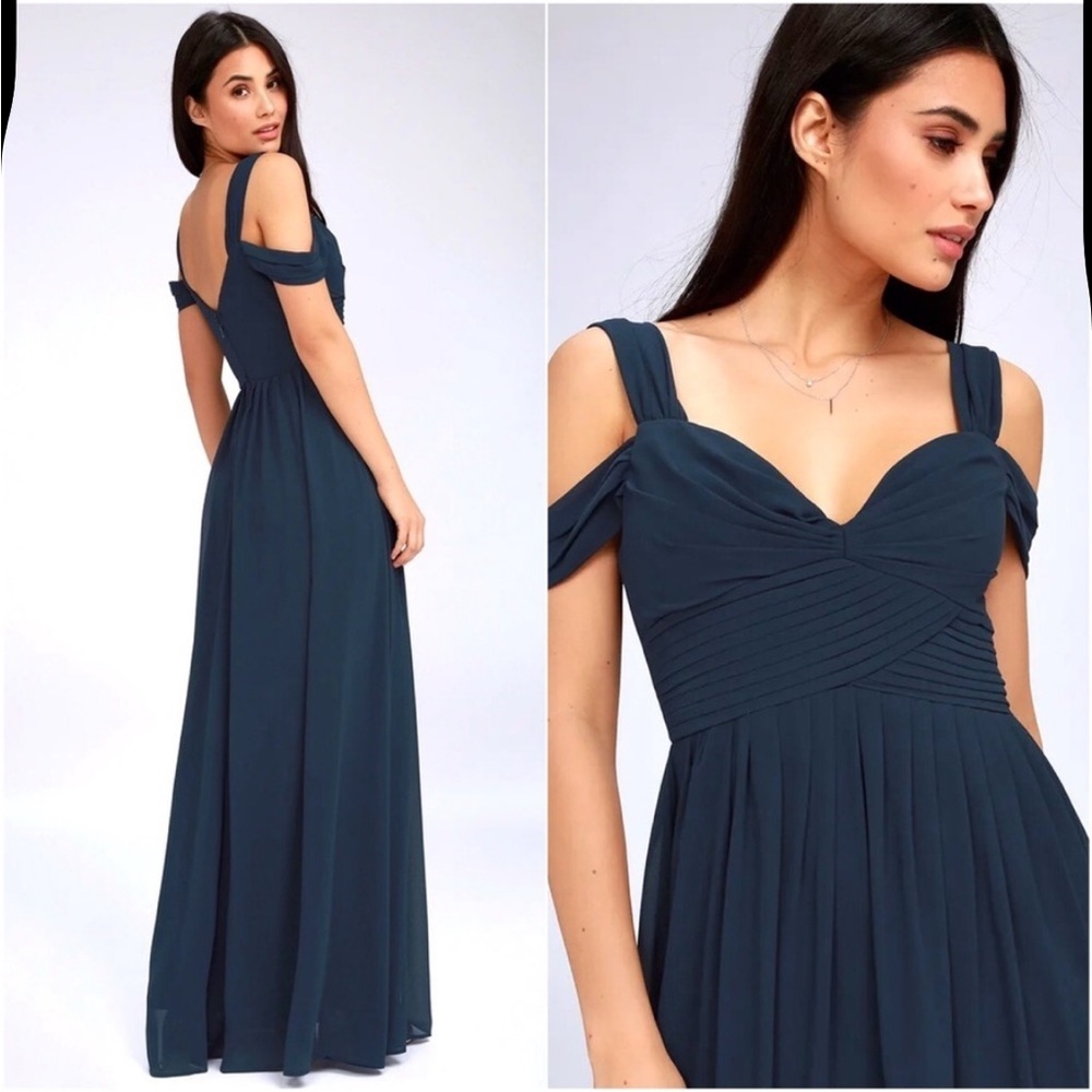 Gorgeous Blue Green Lulu’s Chiffon Bridesmaids or Formal Event Maxi Dress Size M